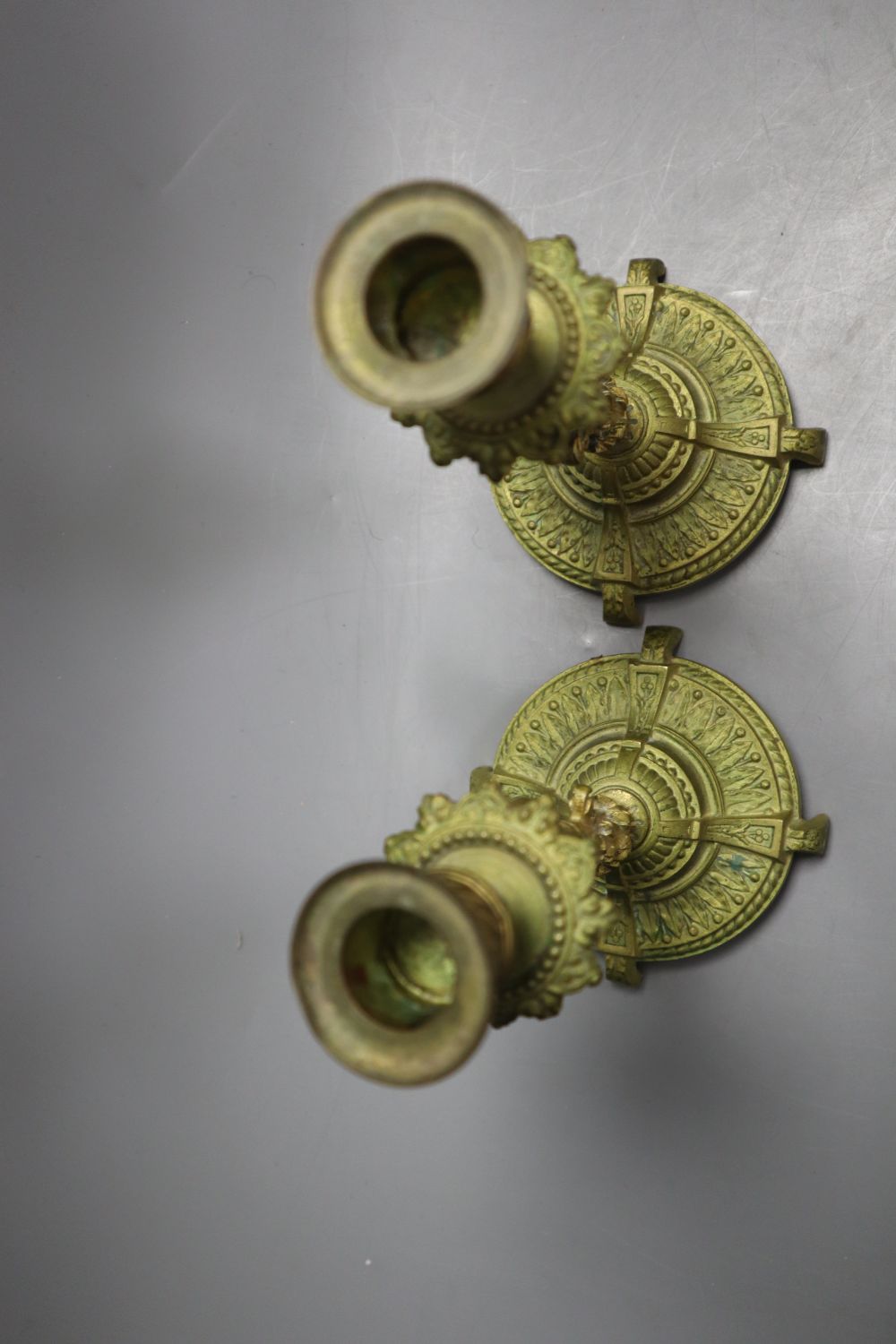 A pair of ormolu figural candlesticks, 20cm